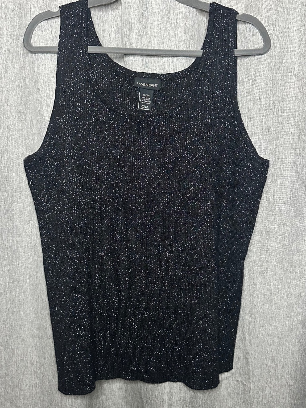 Lane Bryant Size 22/24 Black Metallic Silver Shimmer Knit Sparkle Tank Top 3X